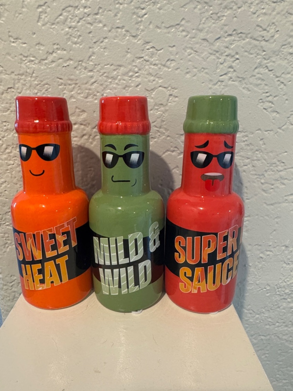 Set 3 Hot Sauce Bottle Vases Sweet Heat Mild Wild Super Sauce Decor